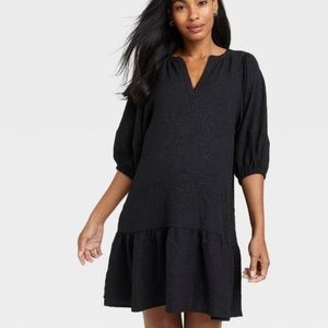 The Nines by HATCH Puff 3/4 Sleeve Maternity Dress in Black